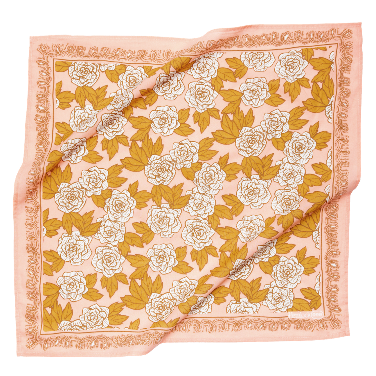 Floral patterned square scarf with pink border