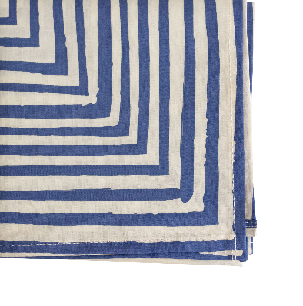 Blue and white geometric patterned fabric