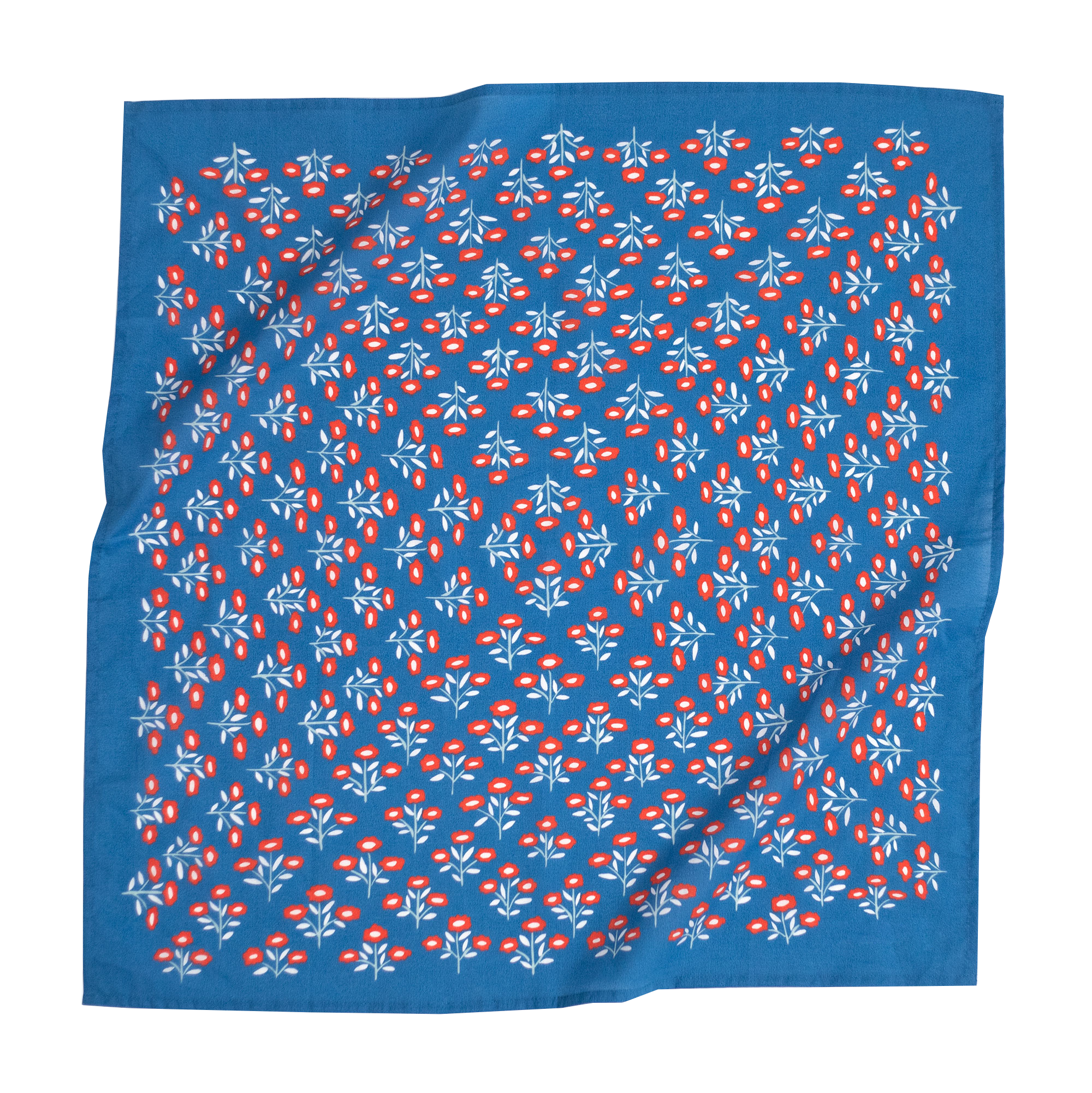 Blue bandana with red and white floral pattern