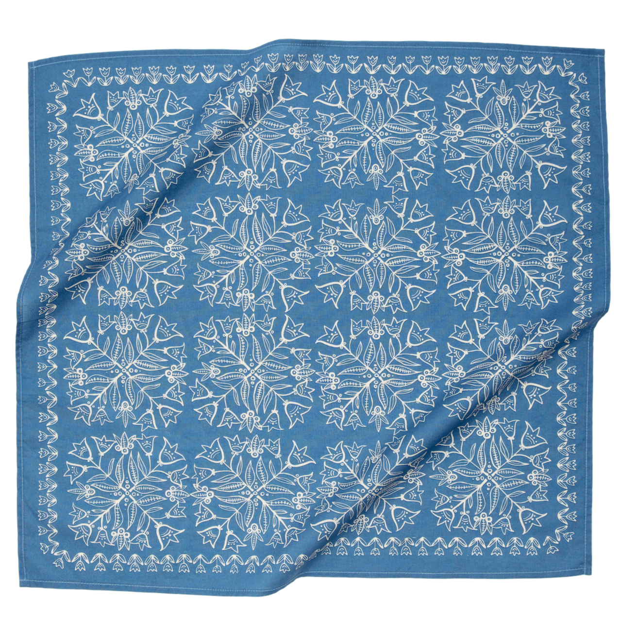Blue handkerchief with white floral pattern