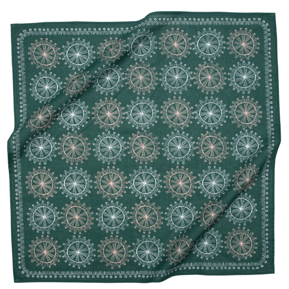 Green square scarf with compass pattern