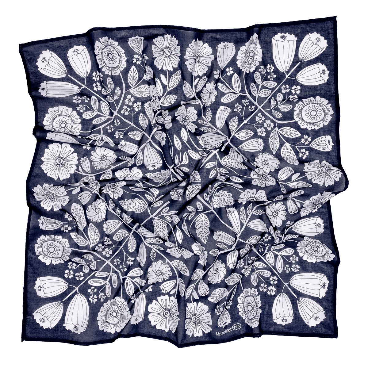 Navy blue and white floral pattern bandana, bandanna, scarf, handkerchief | Fiona wild rag by Handker Bandanas