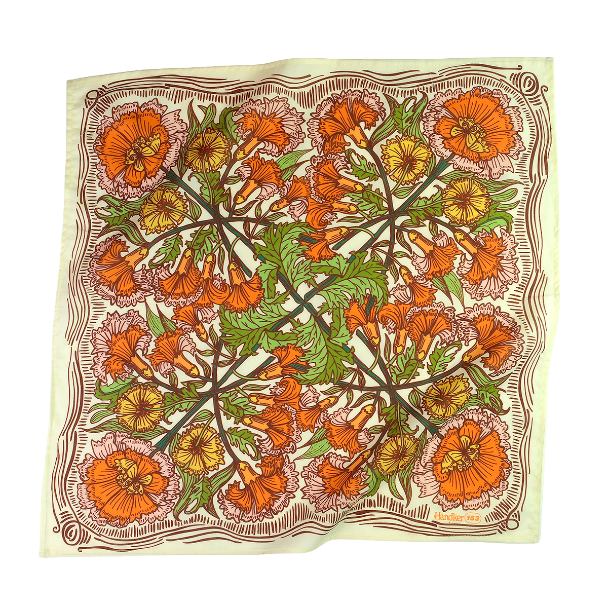 No. 153 Hannah Bandana | Orange & Green Floral Print