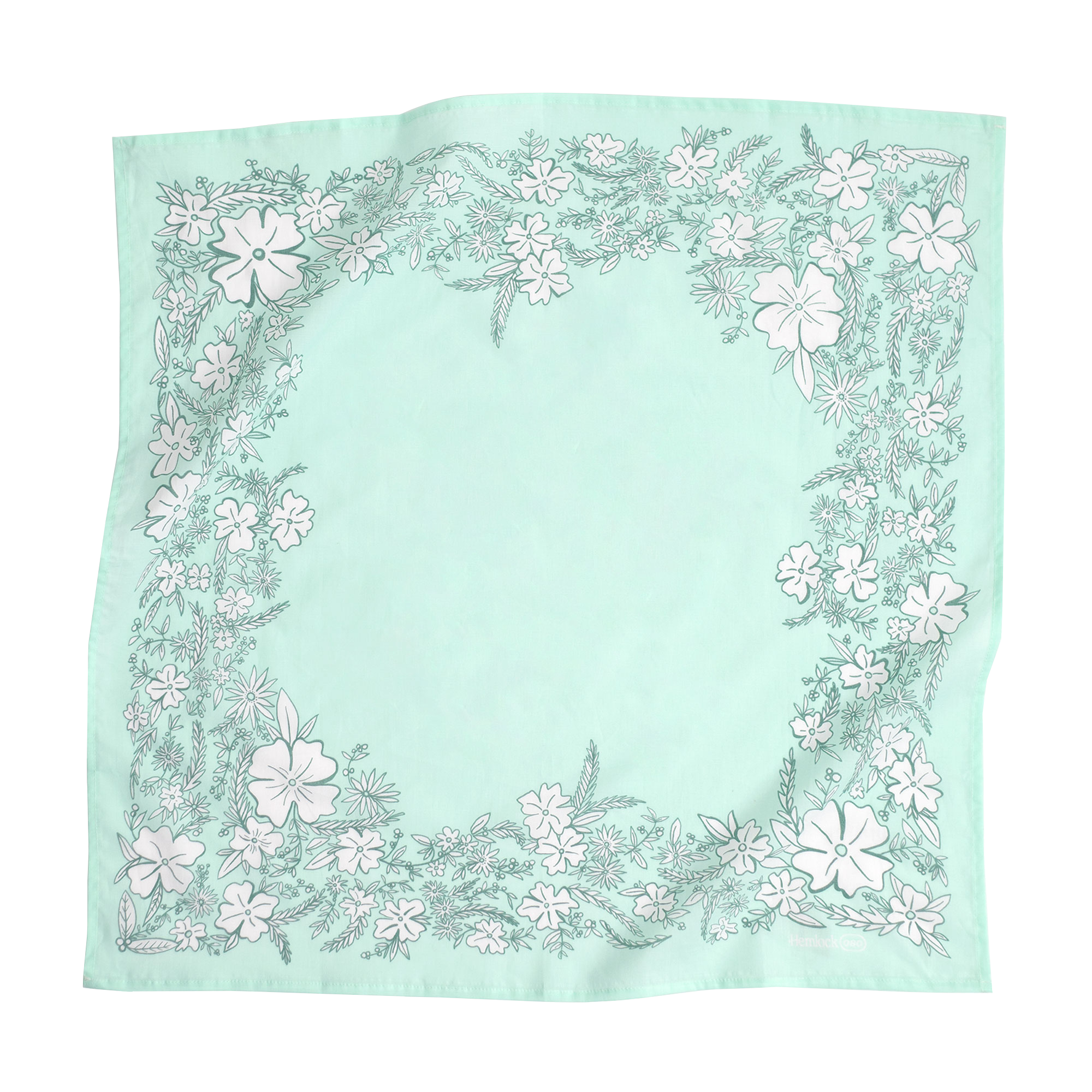 Light green handkerchief with floral border design.