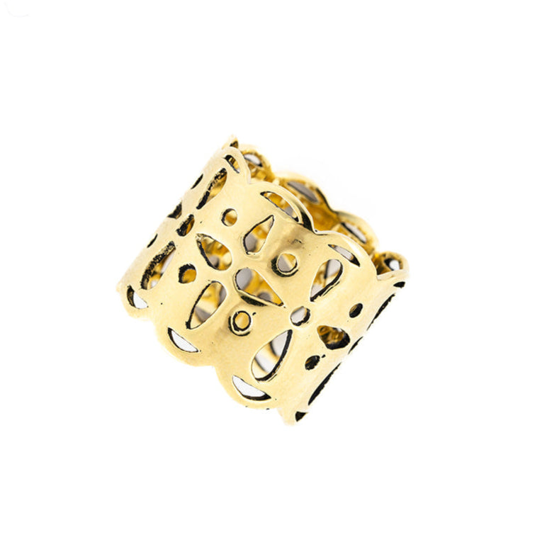 Gold filigree spacer bead charm with crown-style cutouts and polished finish