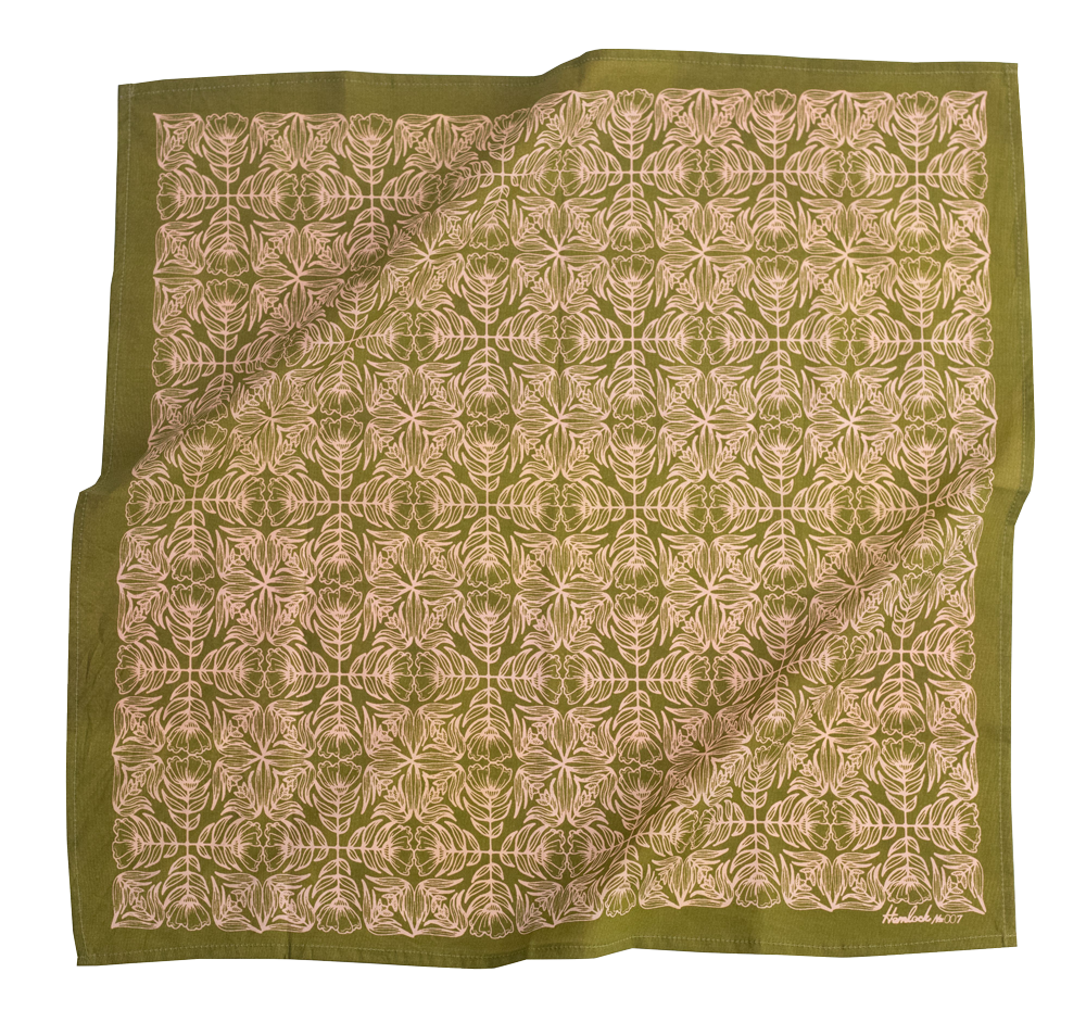 Green patterned cloth with geometric design