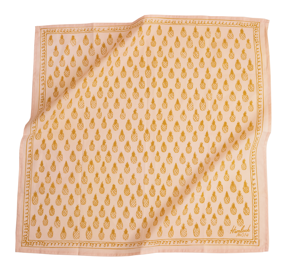 Hemlock Goods No. 014 Pineapples Cotton Designer Bandana in Pink and Gold