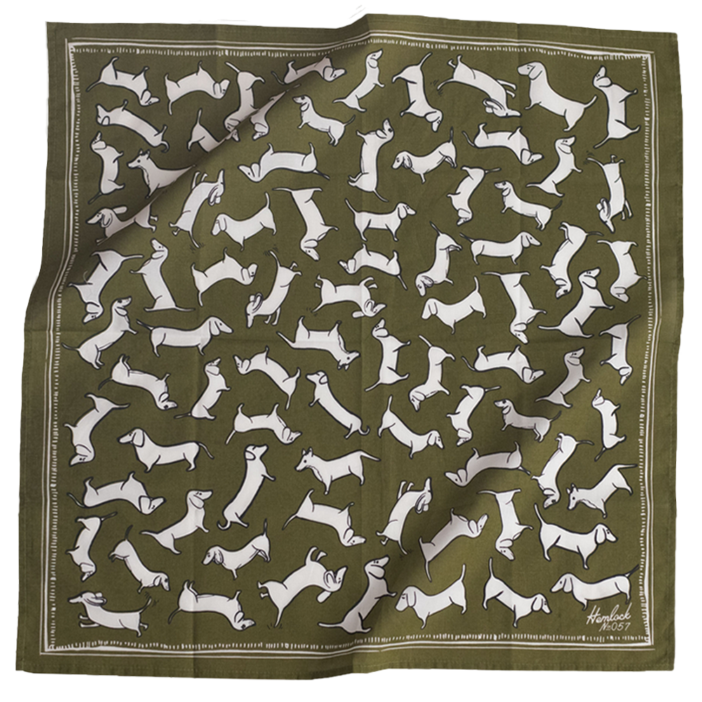 Hemlock Goods No. 057 Trixie Bandana Green and white with dachshund dog print