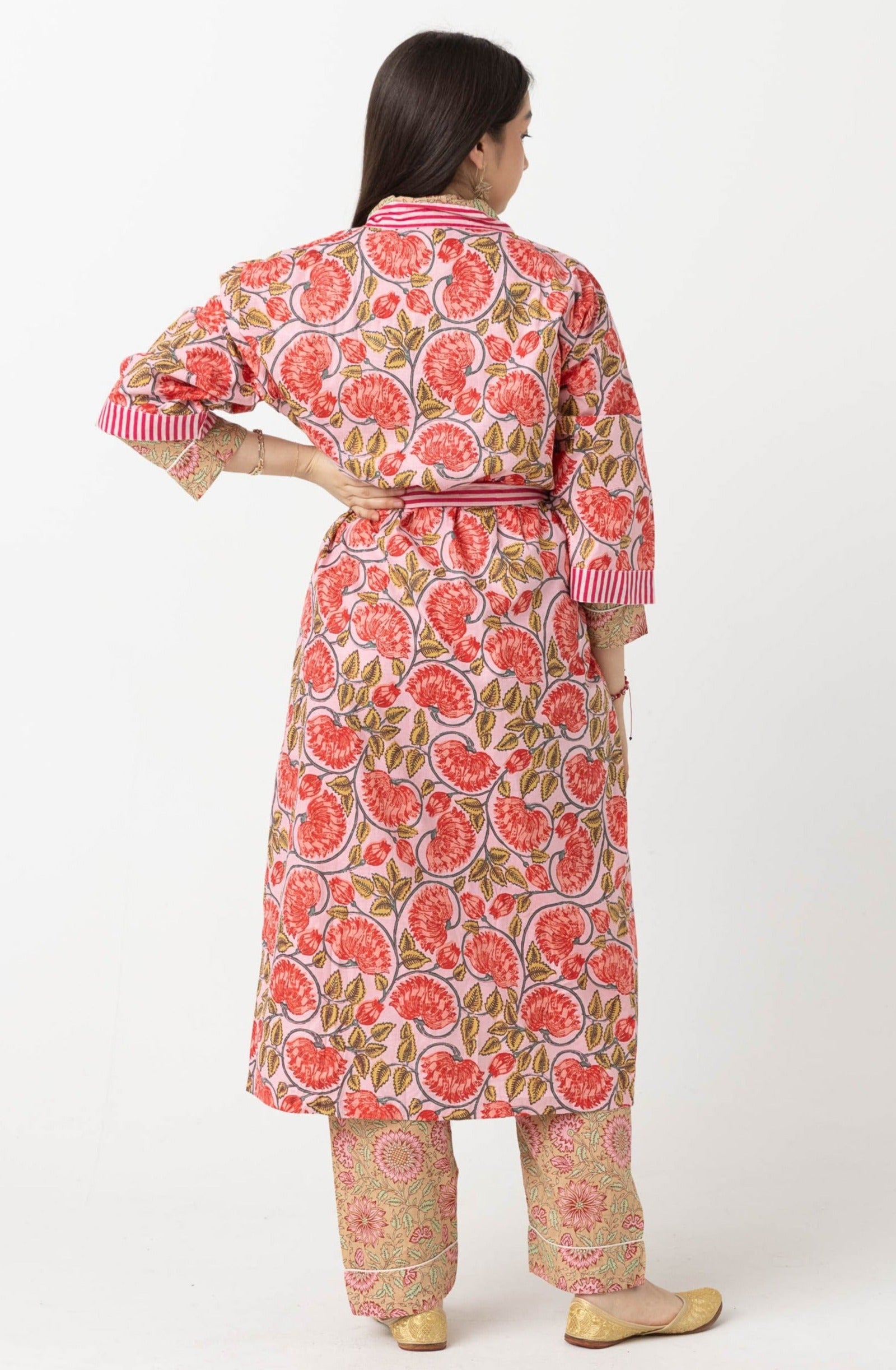 Block Print Robe - Pink Thistle - Size S