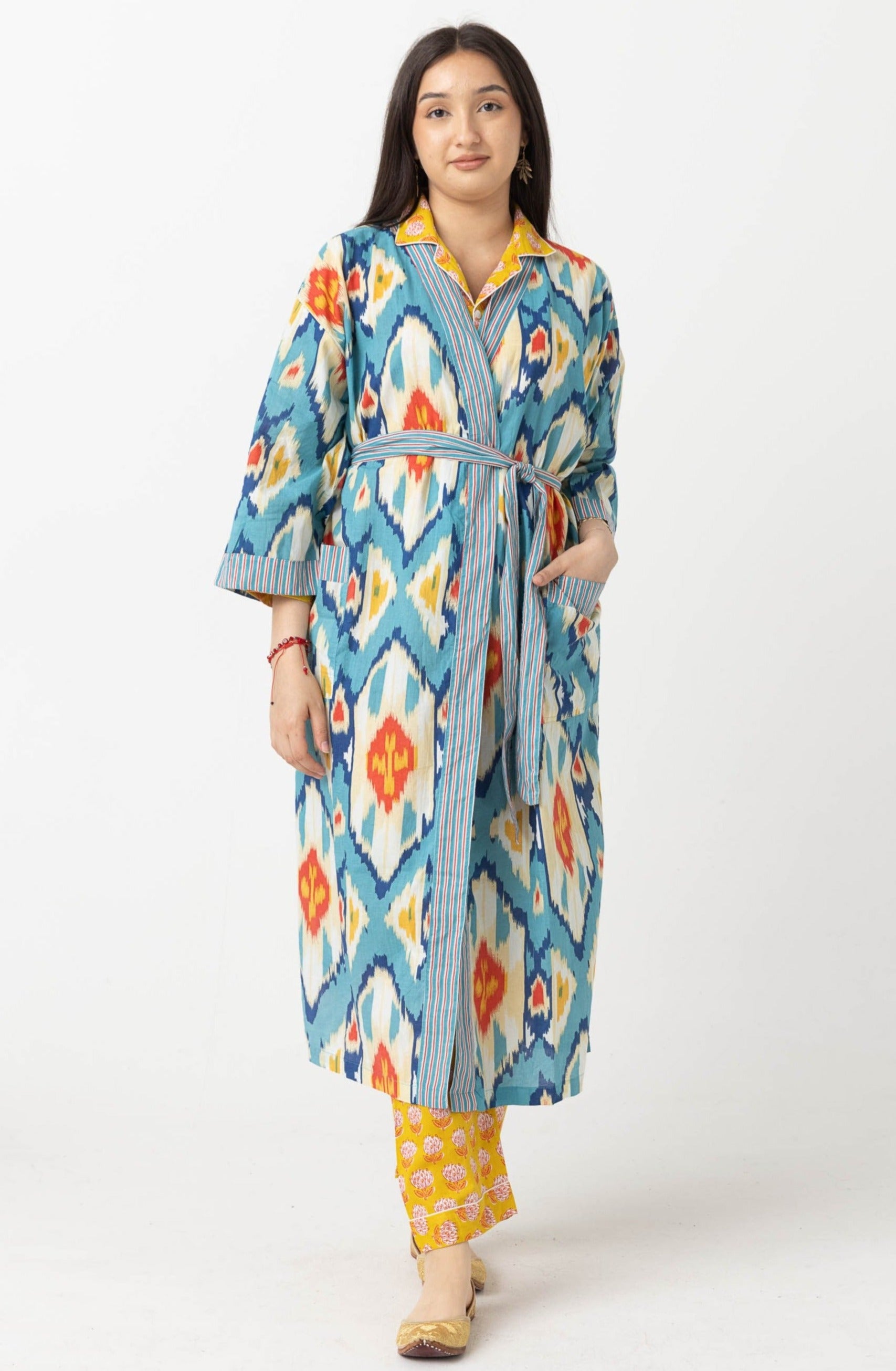 Block Print Robe - Southwest Multi Pattern - Size S