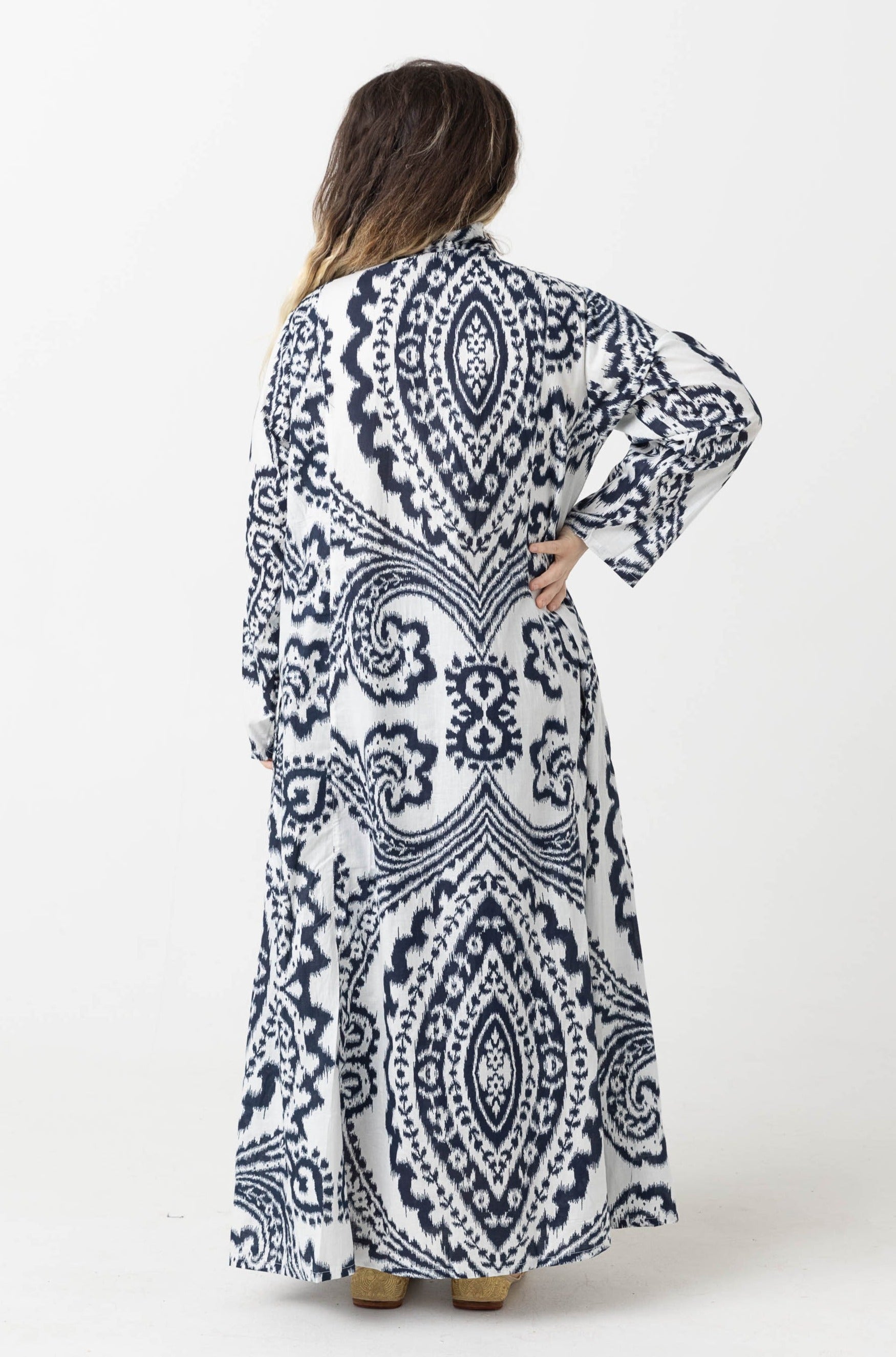 Cotton Kaftan Dress:  Black/White Pattern (M)