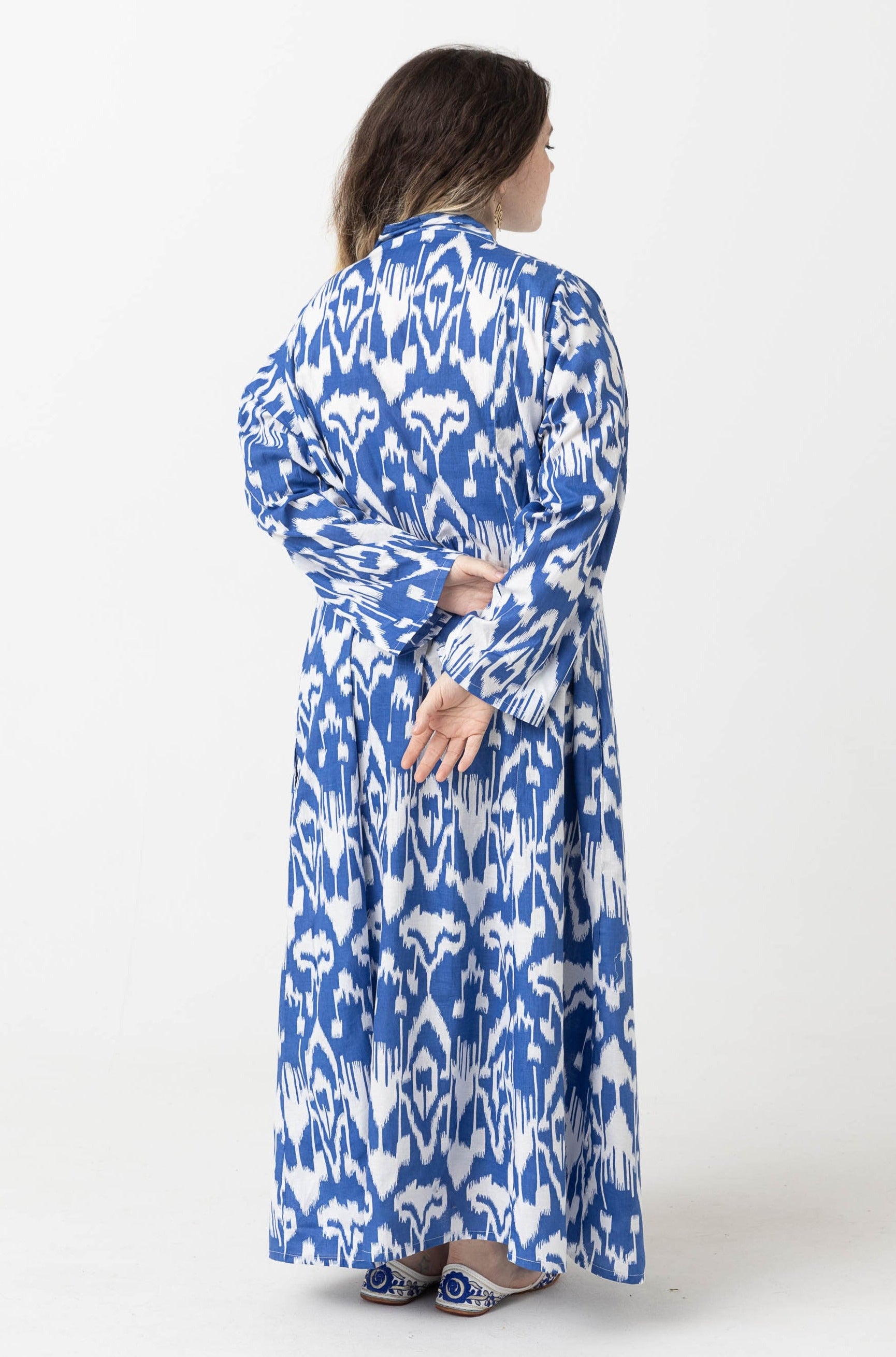 Cotton Kaftan Dress:  Blue Splash (L)