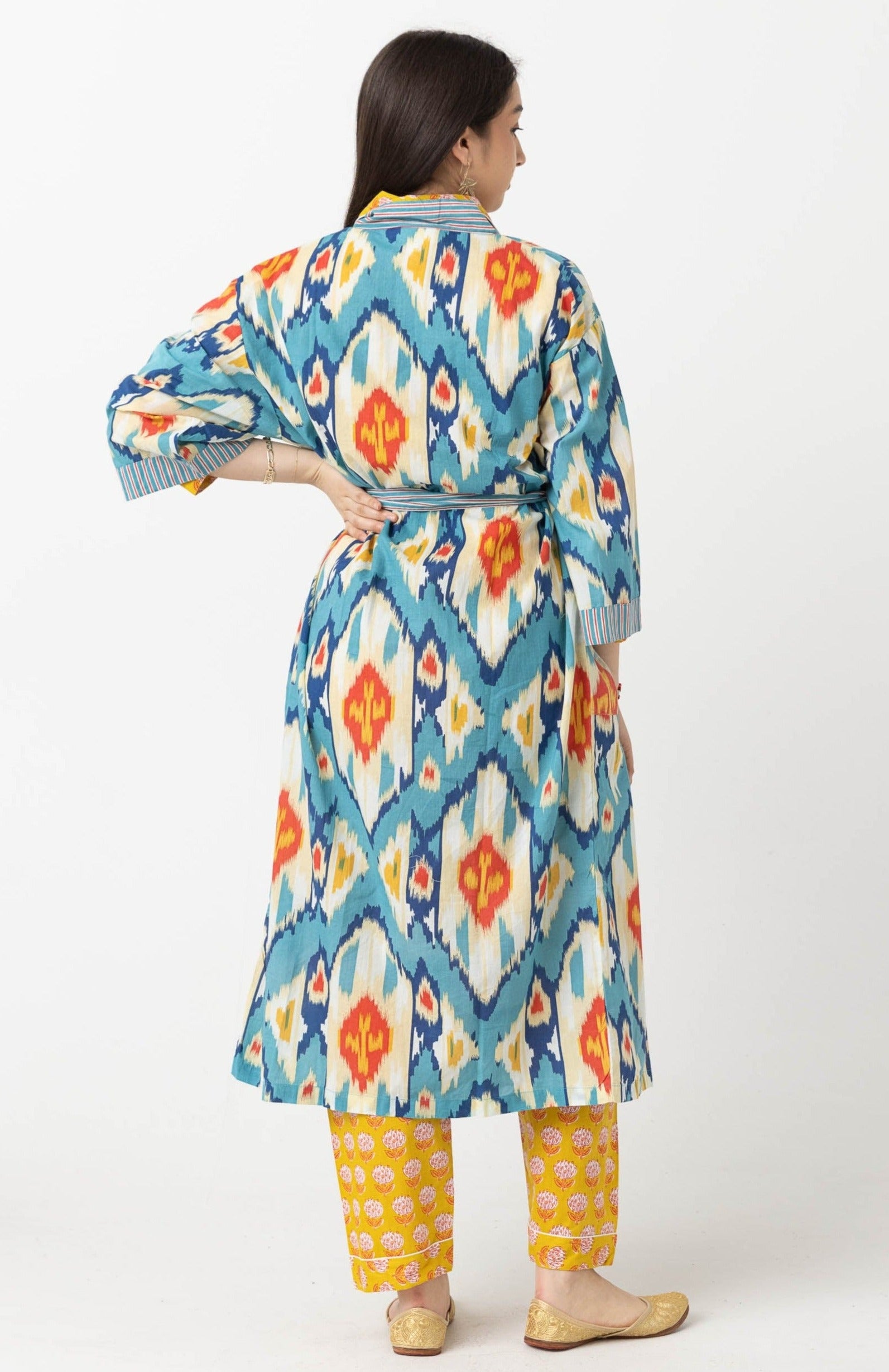 Block Print Robe - Southwest Multi Pattern - Size S