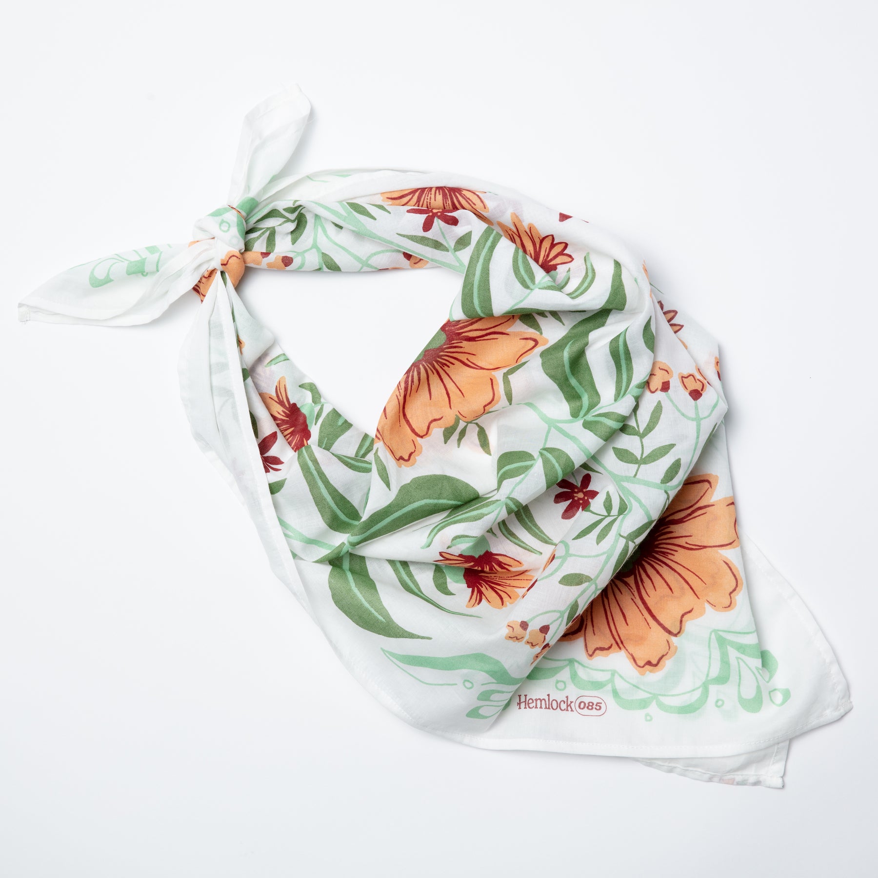 Floral-patterned headscarf on white background