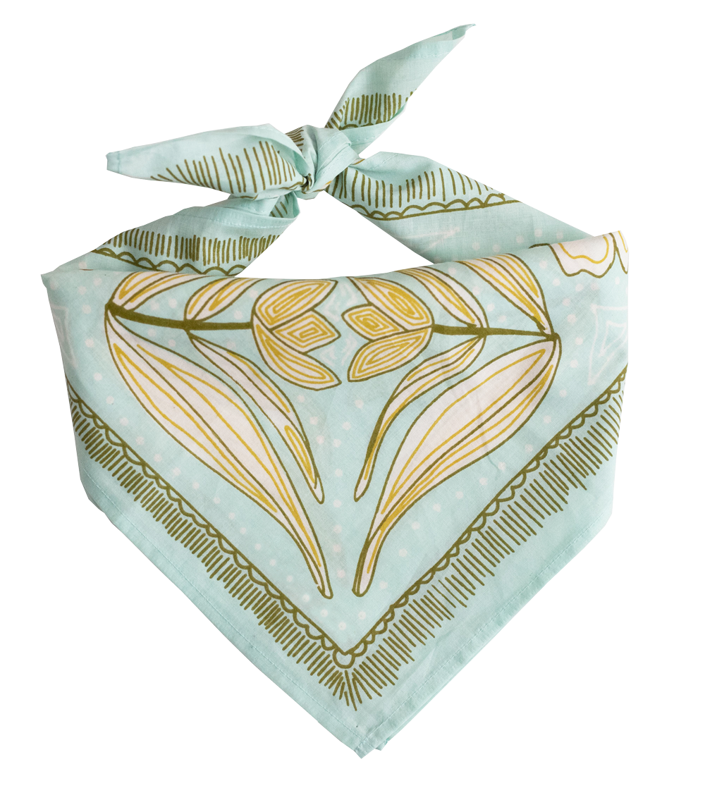 Light blue patterned bandana with floral design