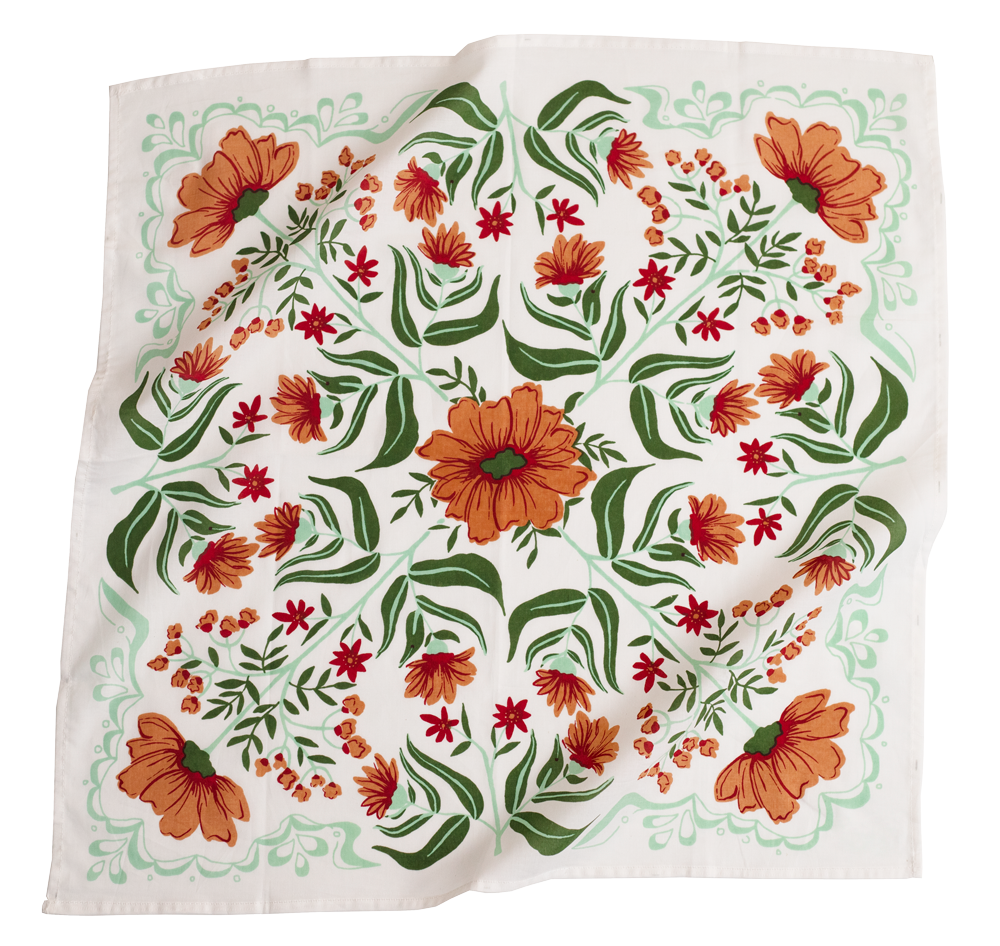 Embroidered floral handkerchief with colorful flower design