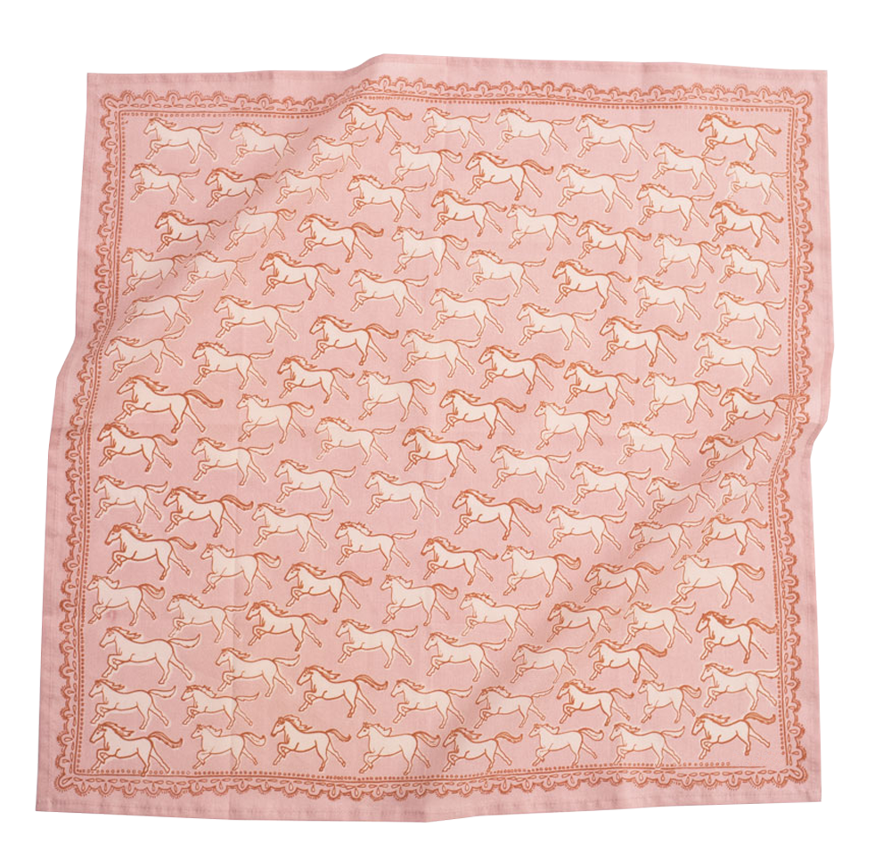 Pink scarf with repeated horse pattern