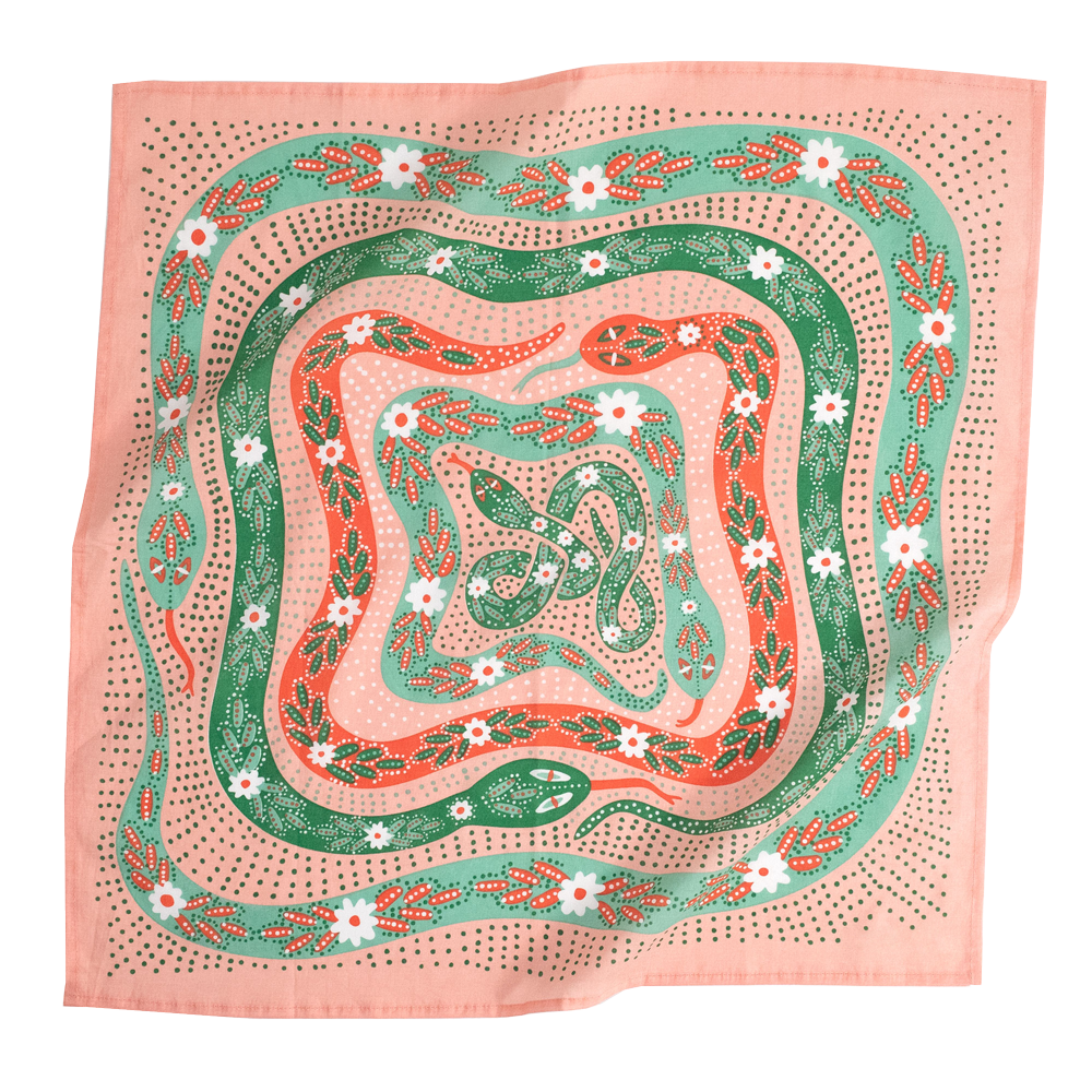 Colorful bandana with floral and abstract patterns