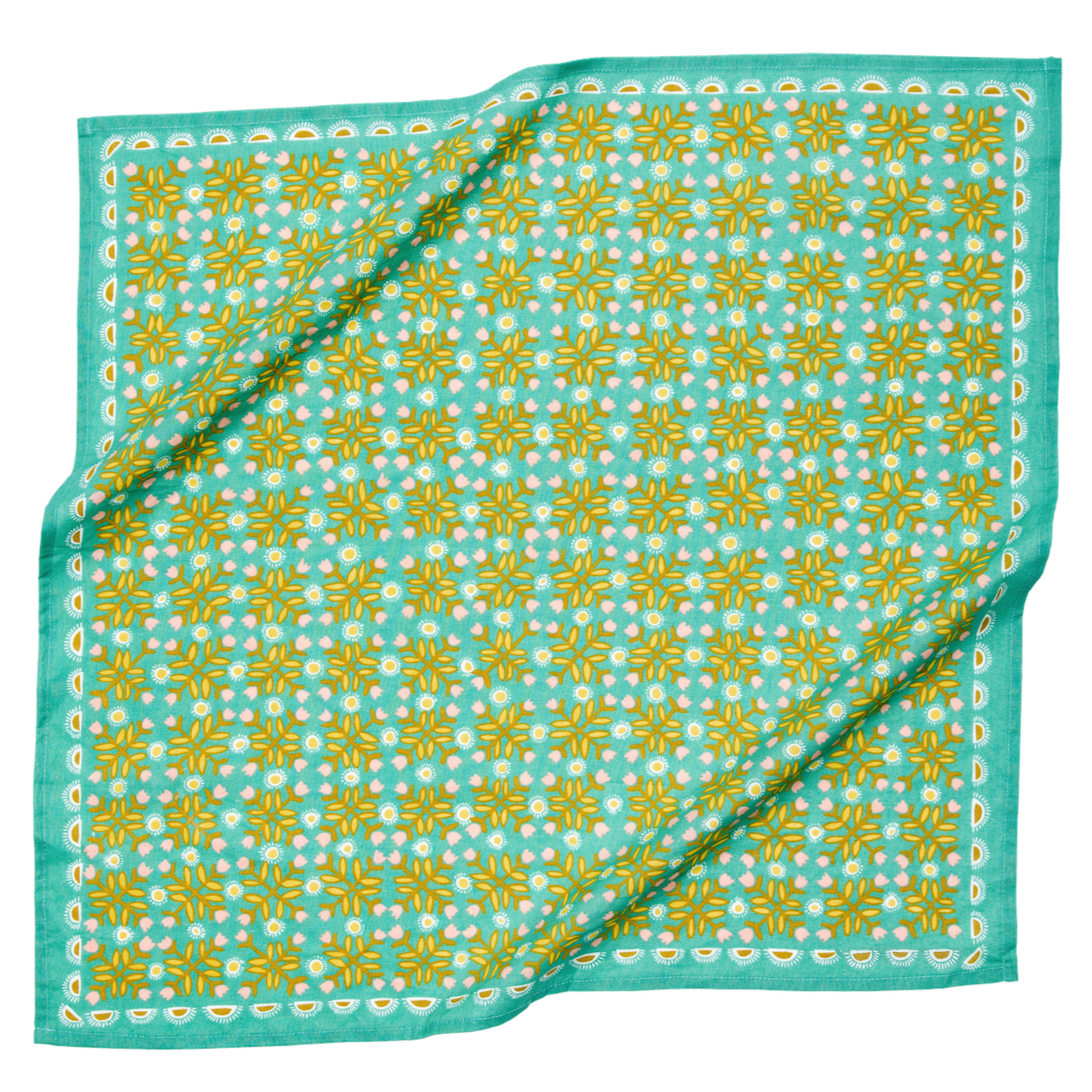 Turquoise and yellow floral patterned cloth