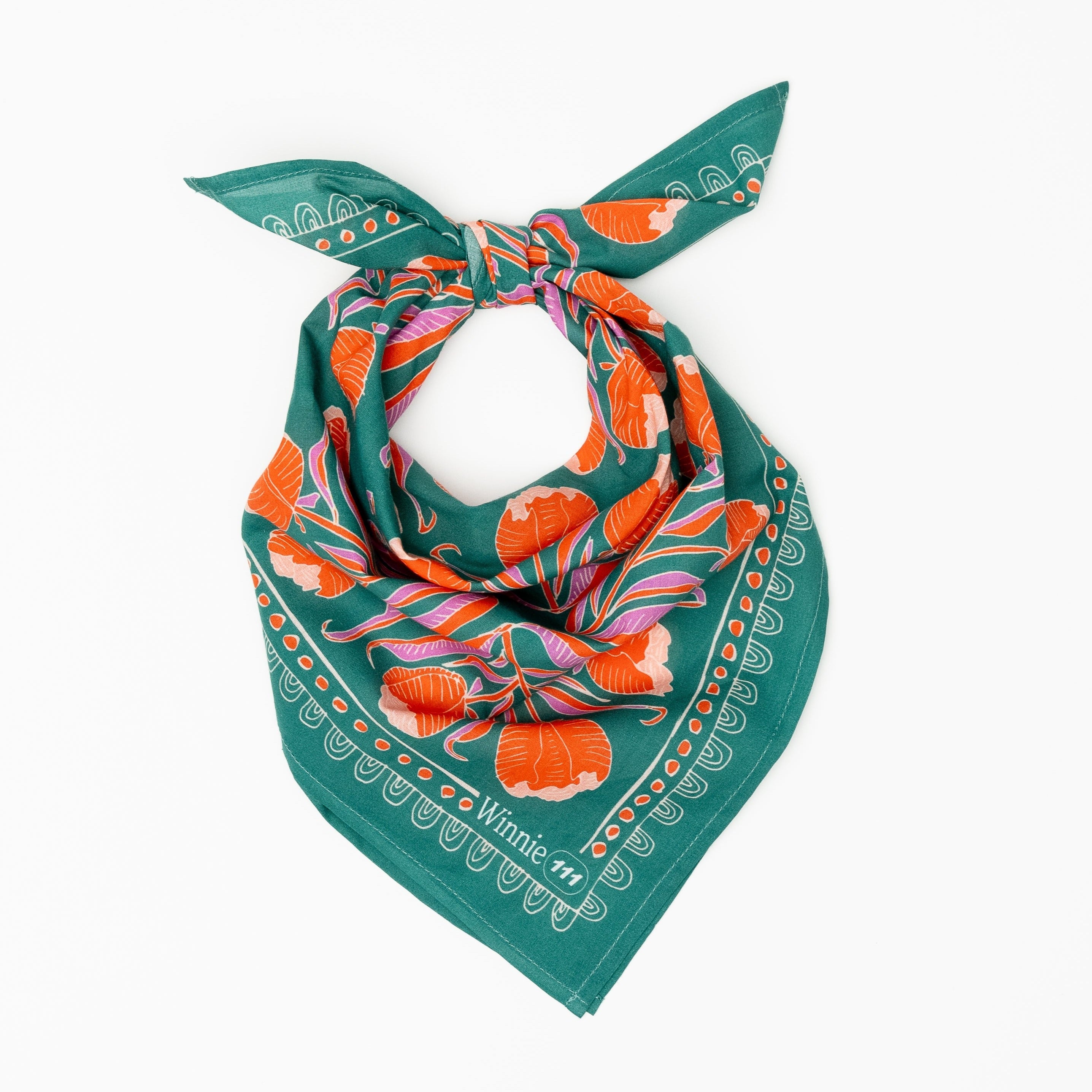 Green bandana with orange floral design