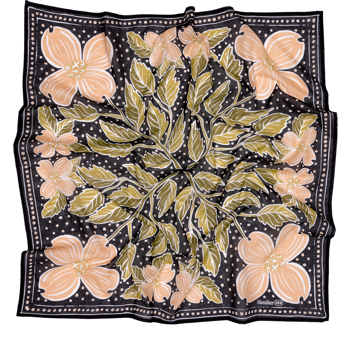 Pink and green floral pattern on a black bandana, bandanna, scarf handkerchief | Amy wild rag by Handker Bandanas
