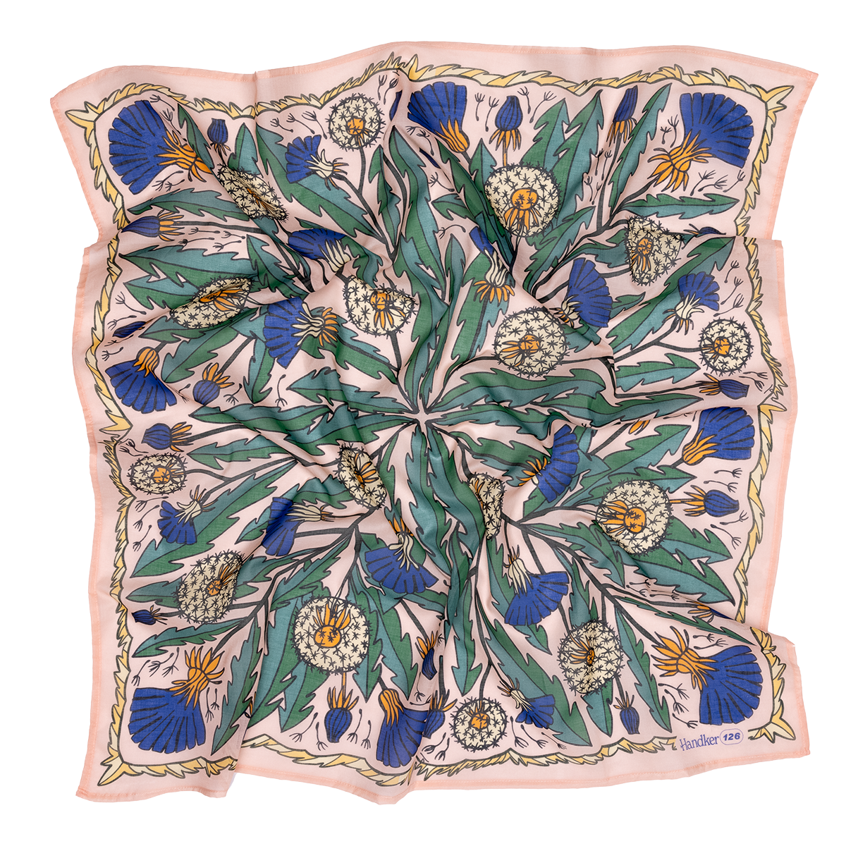 Colorful patterned silk scarf with floral designs