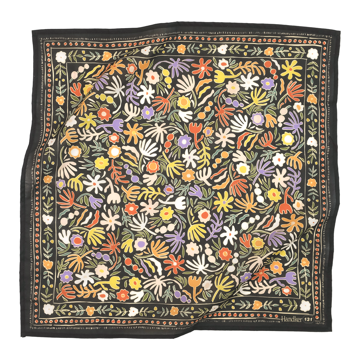 Henri bandana No. 131, brown background with dense small floral and paisley pattern