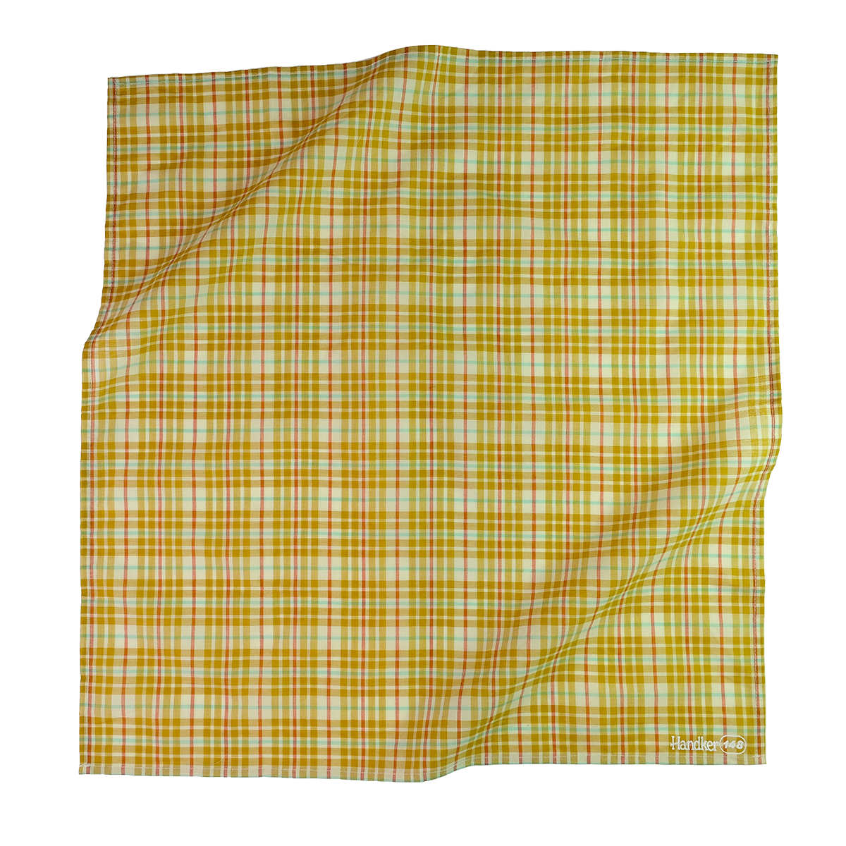 Yellow and green checkered bandana on a white background