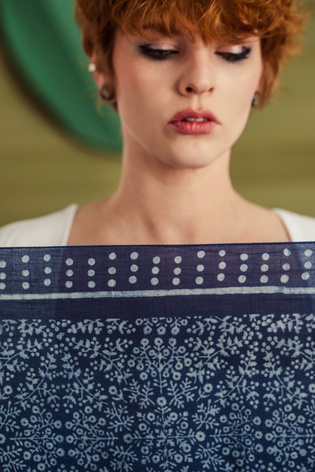 Beryl print  indigo dyed shawl