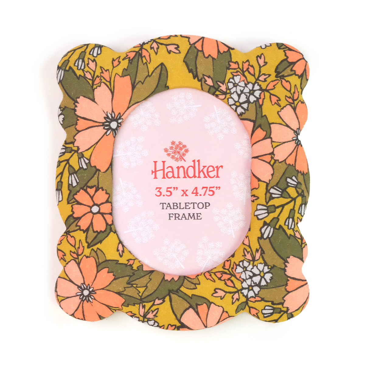 Standing fabric tabletop frame with nostalgic yellow floral pattern