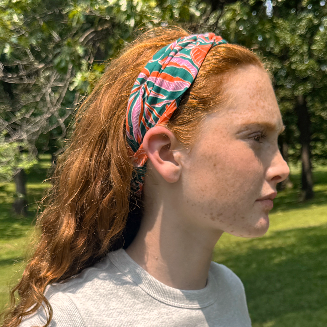 Winnie green pink hot red cotton headband