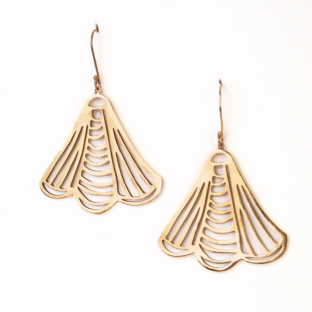 Pair of gold-tone earrings with fan-shaped design