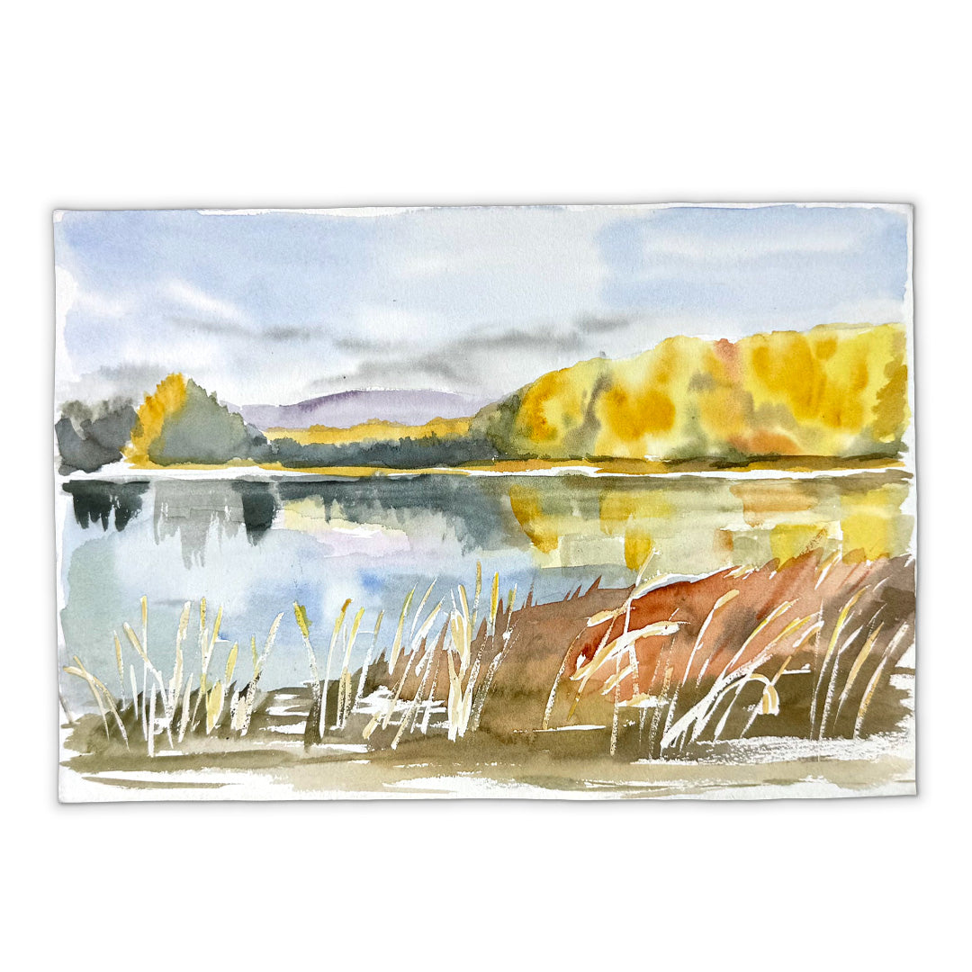 Autumn Lake Watercolor