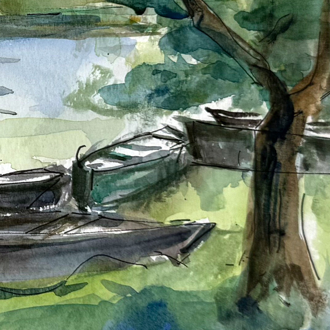 River with Boats Watercolor