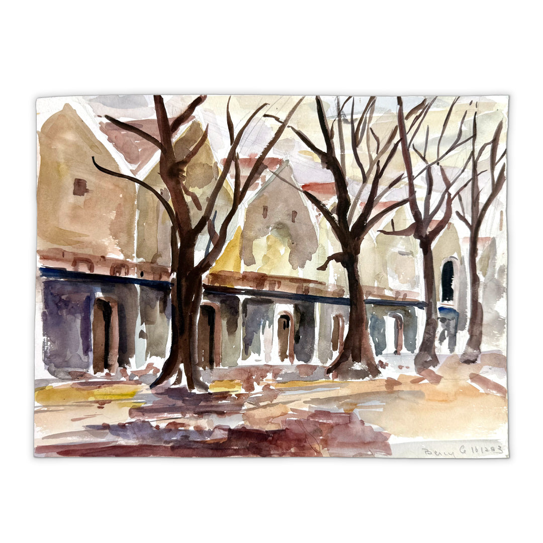 Autumn Row Houses Watercolor