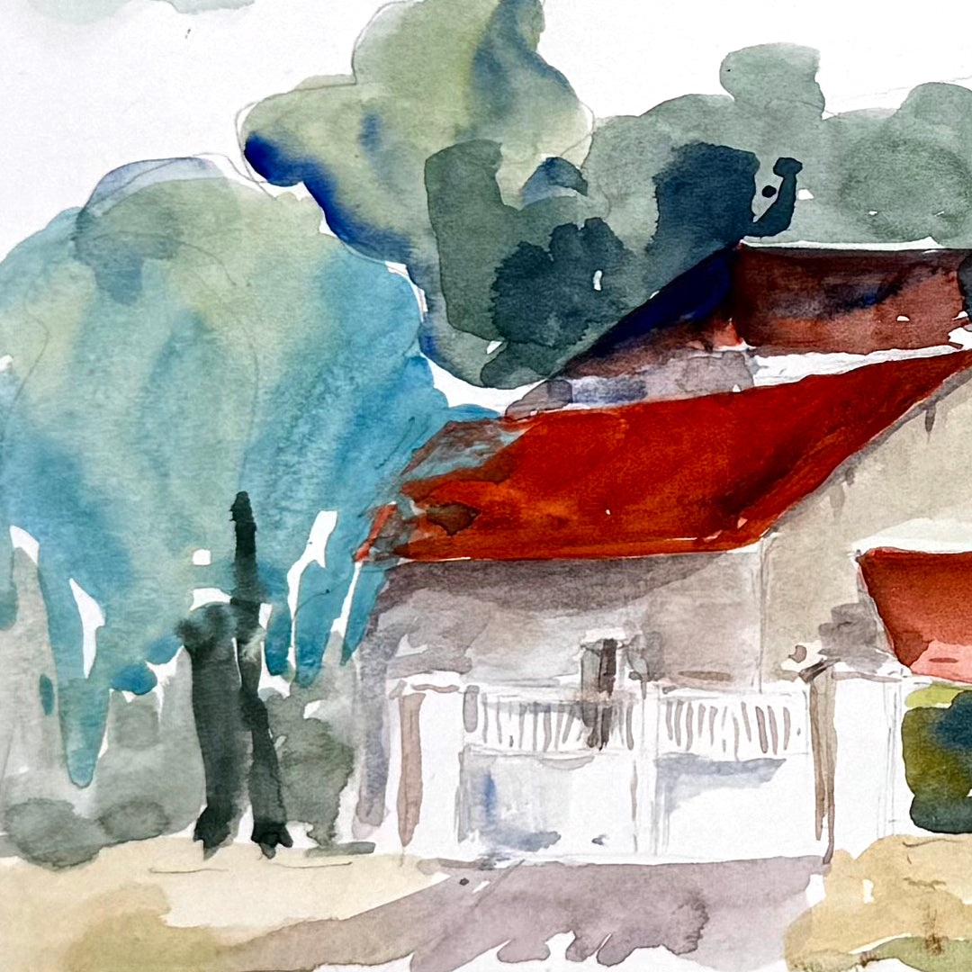 House With a Red Roof Watercolor