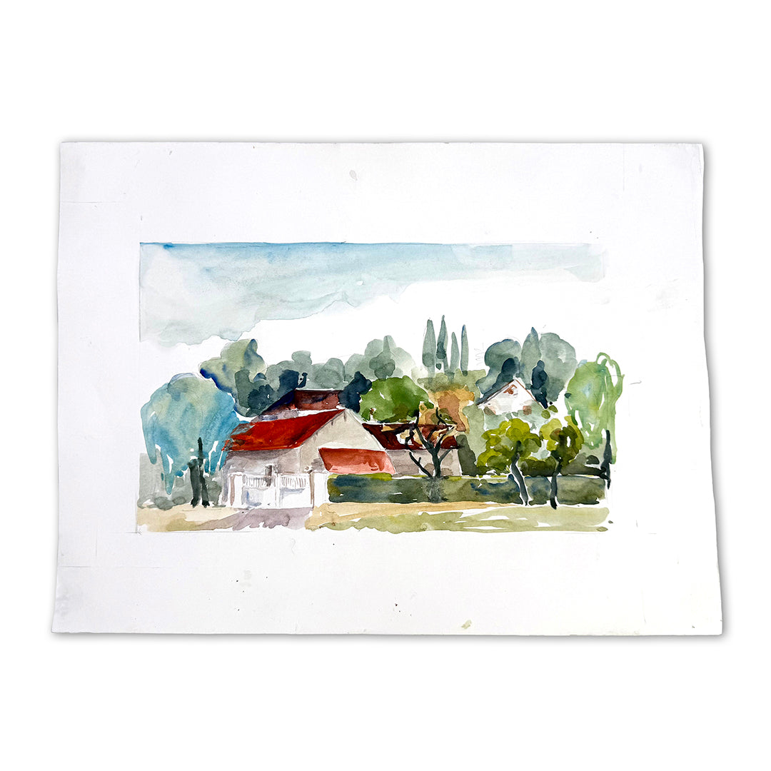 House With a Red Roof Watercolor