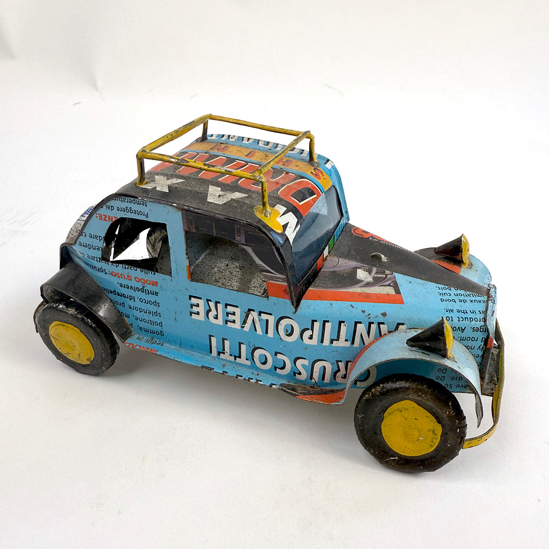 Folk Art Found Metal Car: Blue