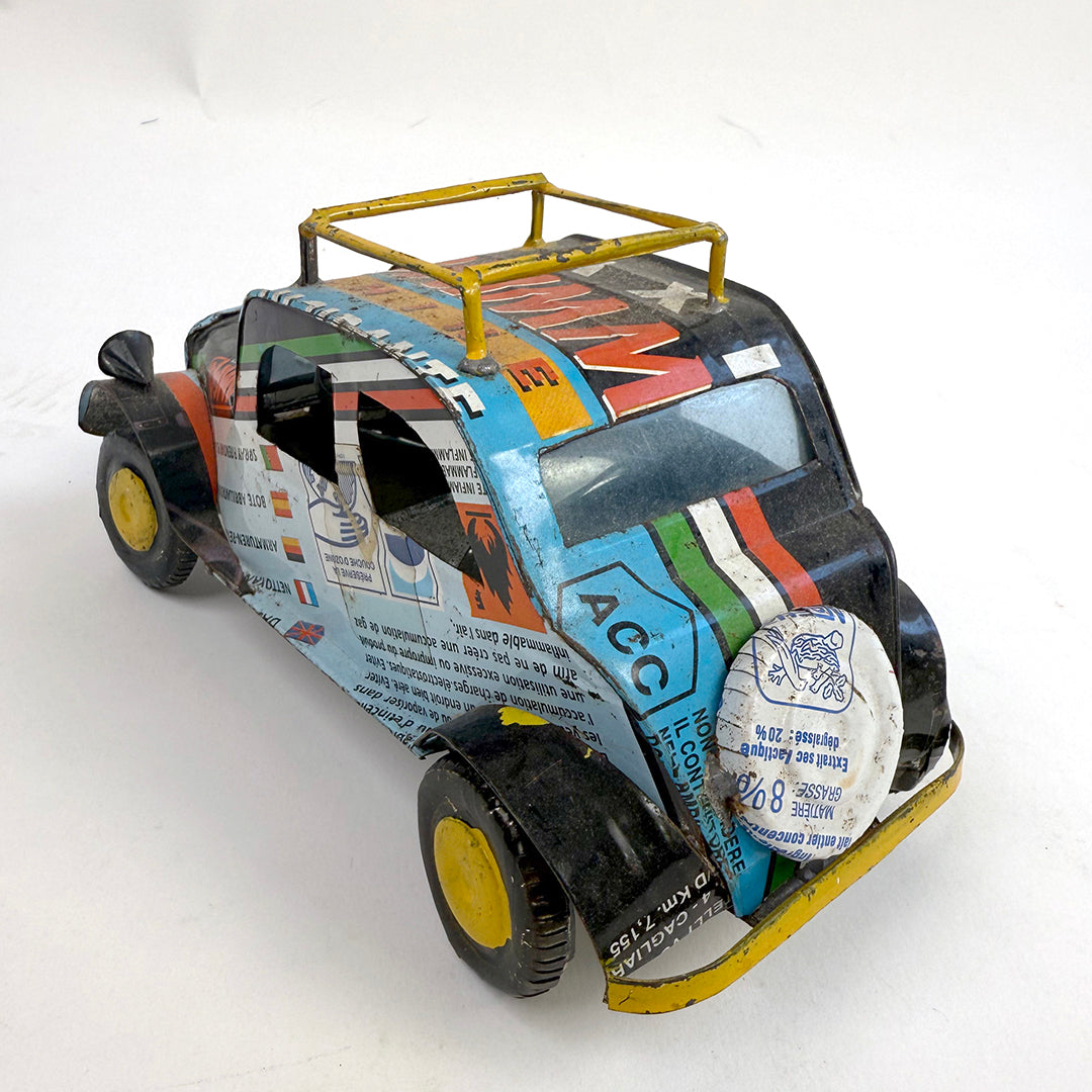 Folk Art Found Metal Car: Blue