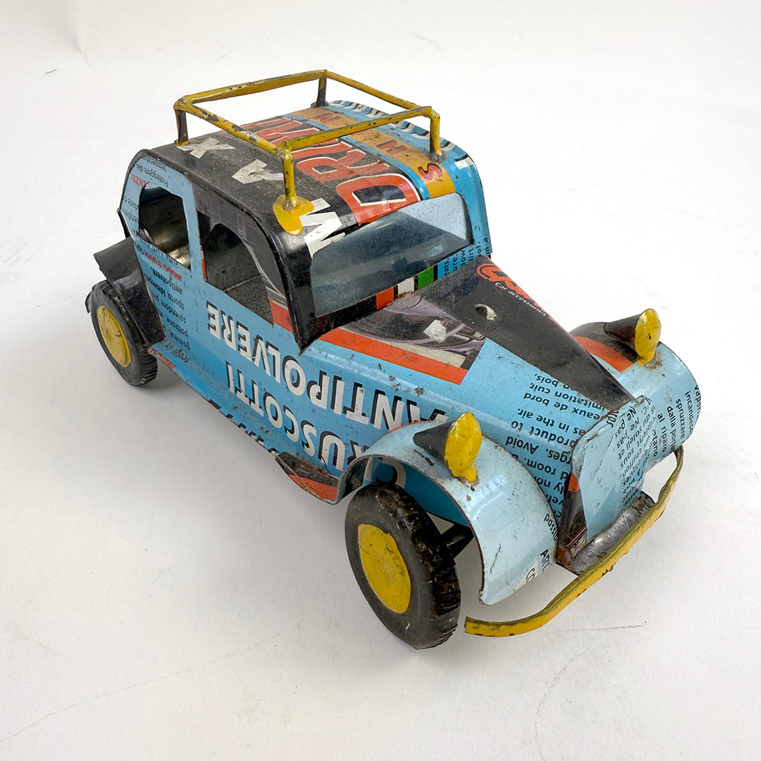 Folk Art Found Metal Car: Blue