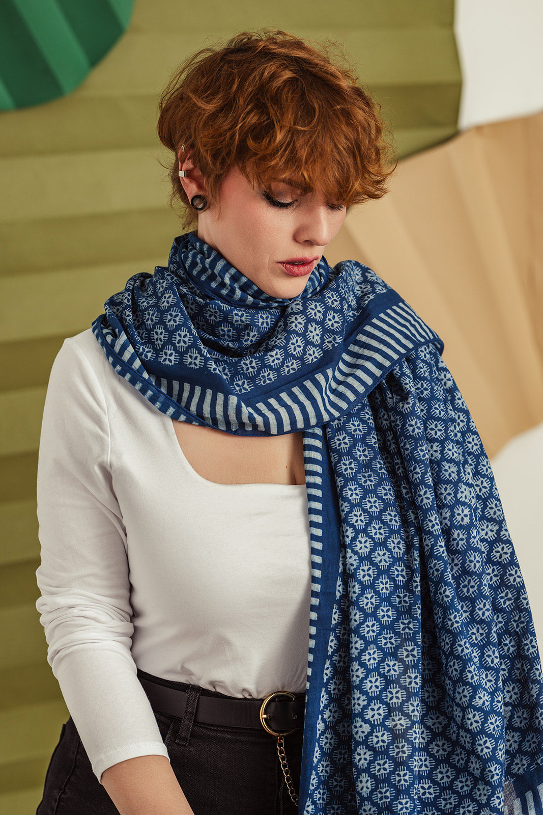  Dabu Print Indigo Scarf