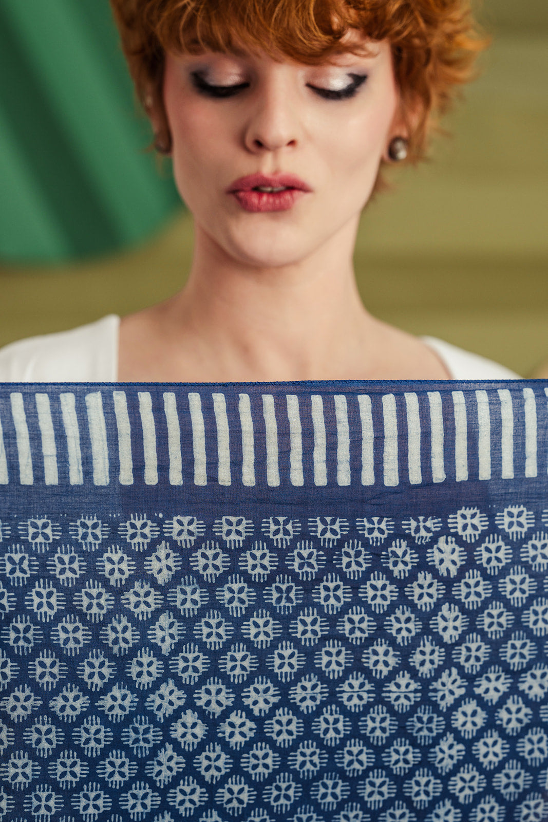 Laken print  indigo dyed shawl