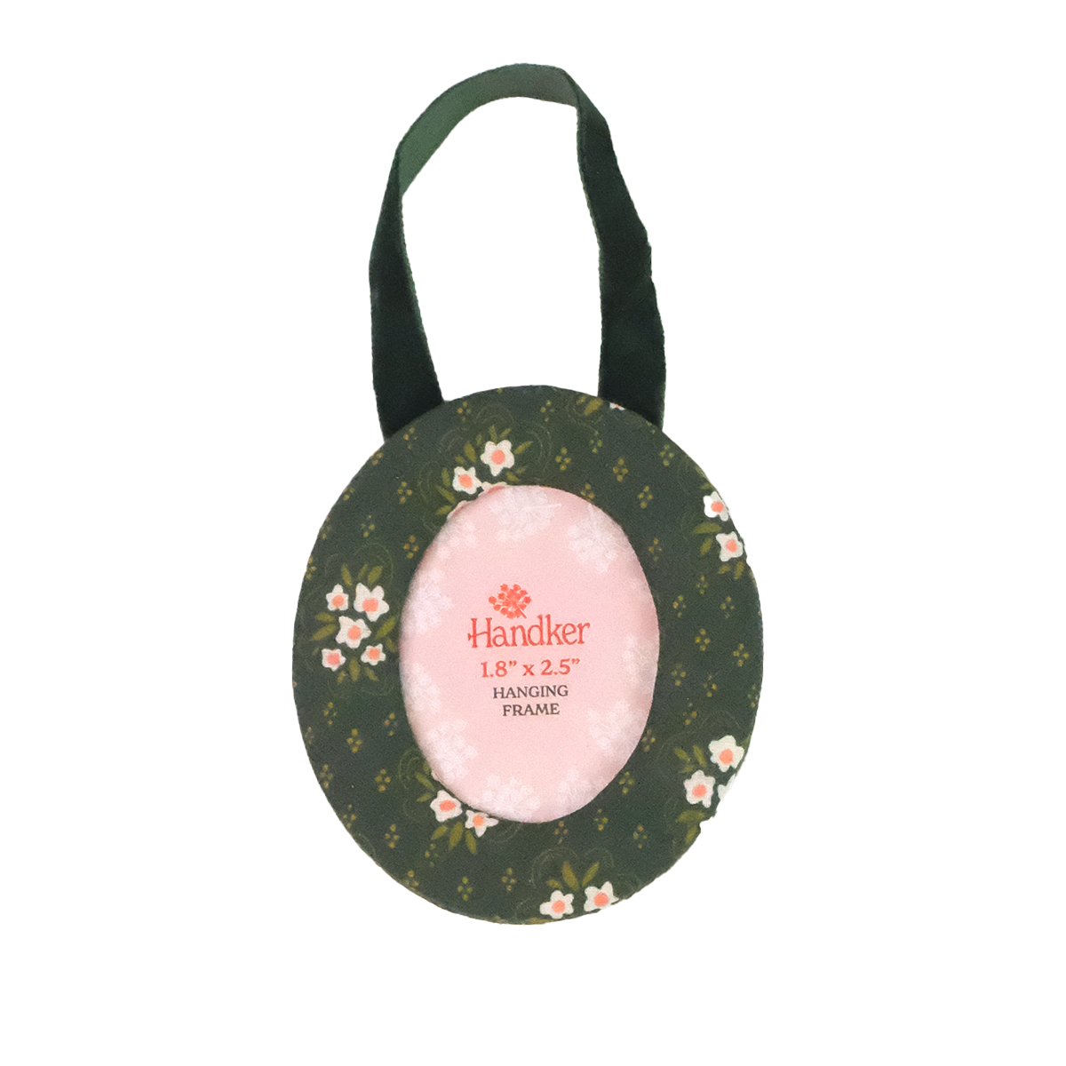 Handker green floral fabric ornament photo frame with velvet ribbon for hanging