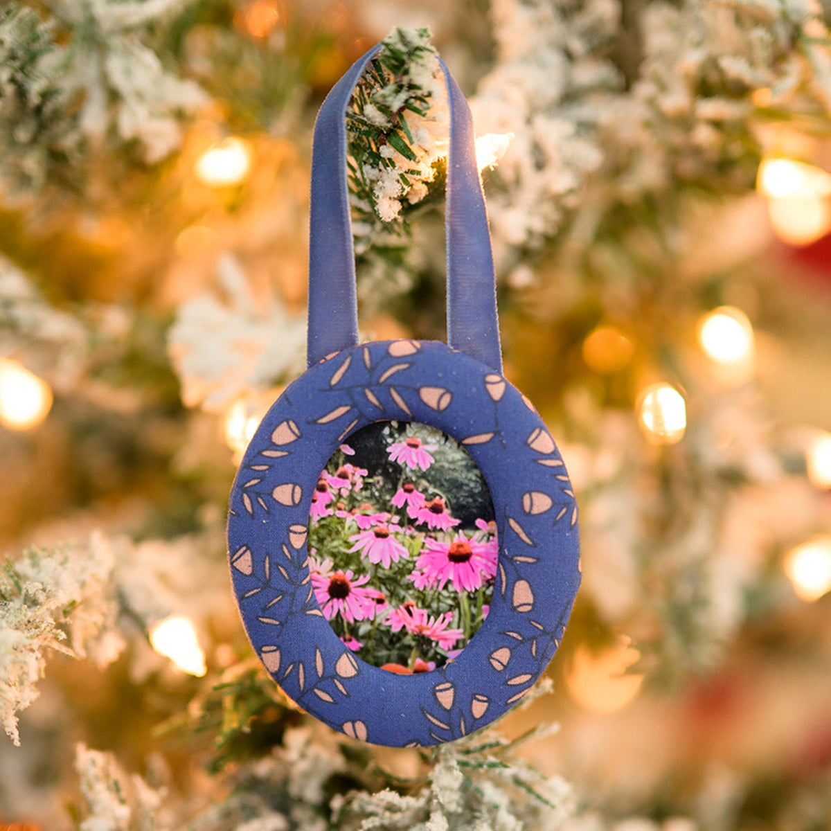 Posey Blue Fabric Frame Ornament