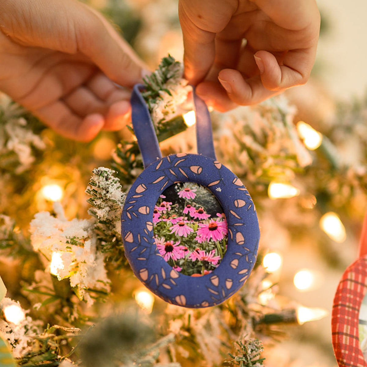 Posey Blue Fabric Frame Ornament