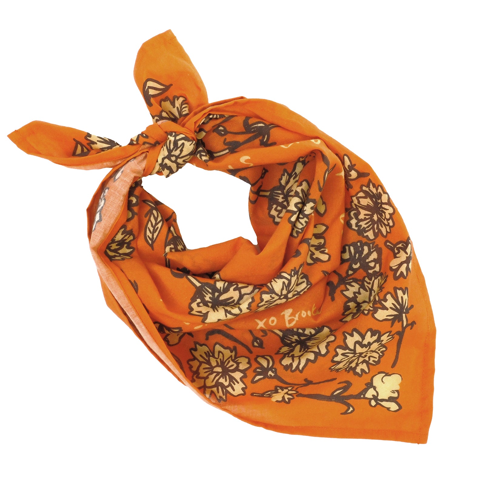 Orange floral bandana with tied knot