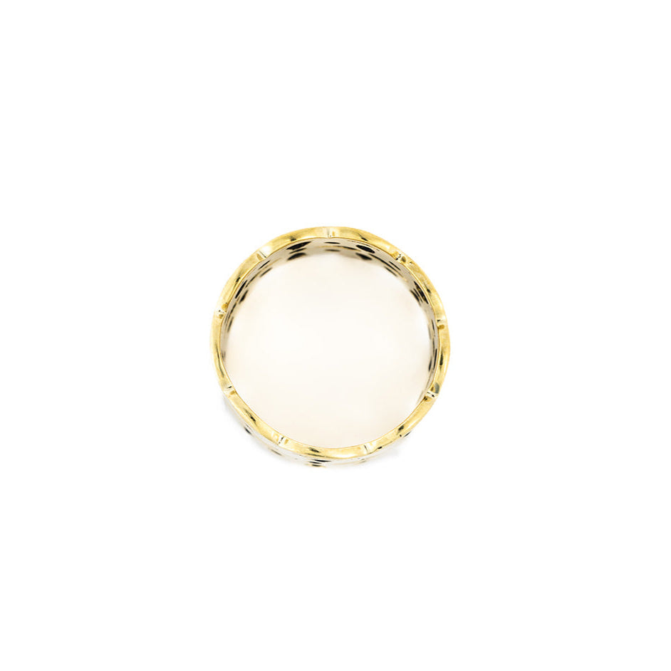 Small round white trinket dish with braided braided gold rim