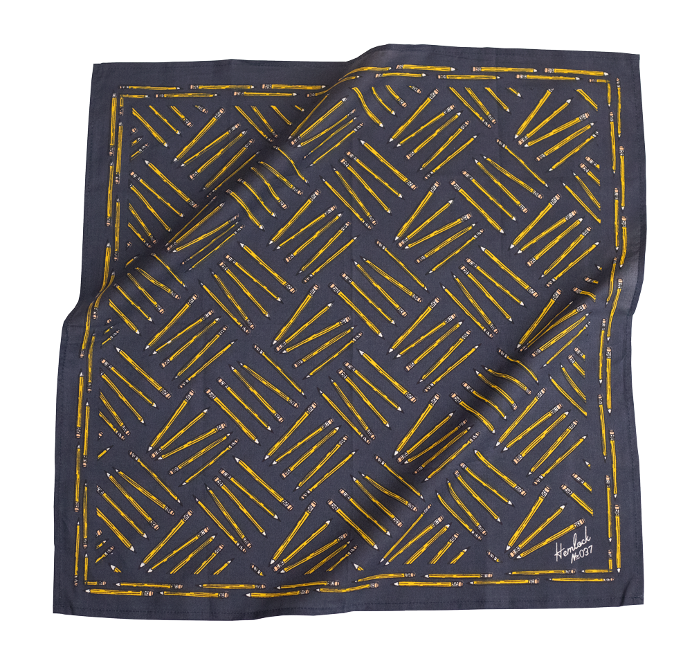 Hemlock Goods No. 037 Pencils Designer cotton Bandana Dark Blue with Yellow pencils print