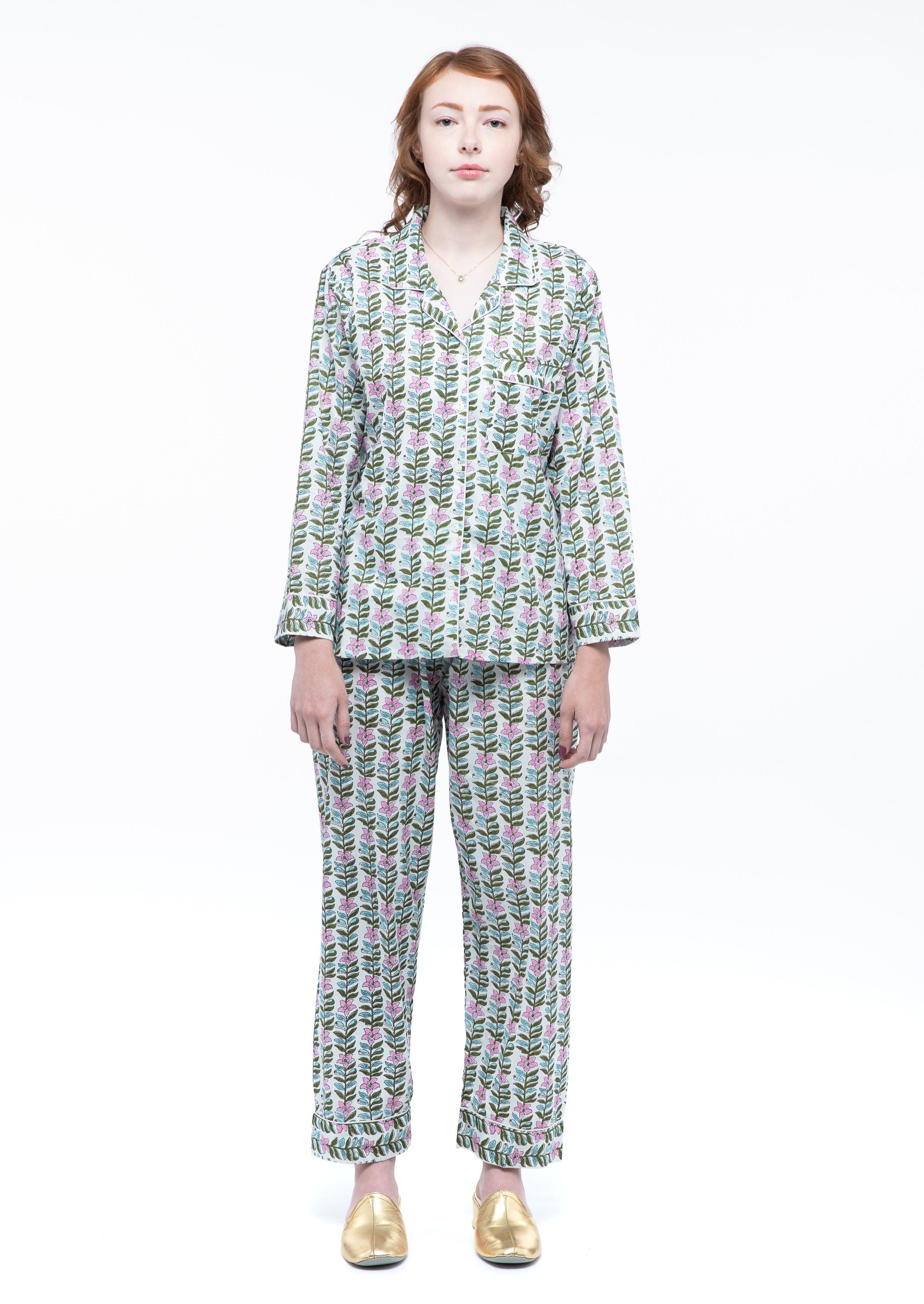 Cotton Pajama Set Size: S - Pink Green Floral